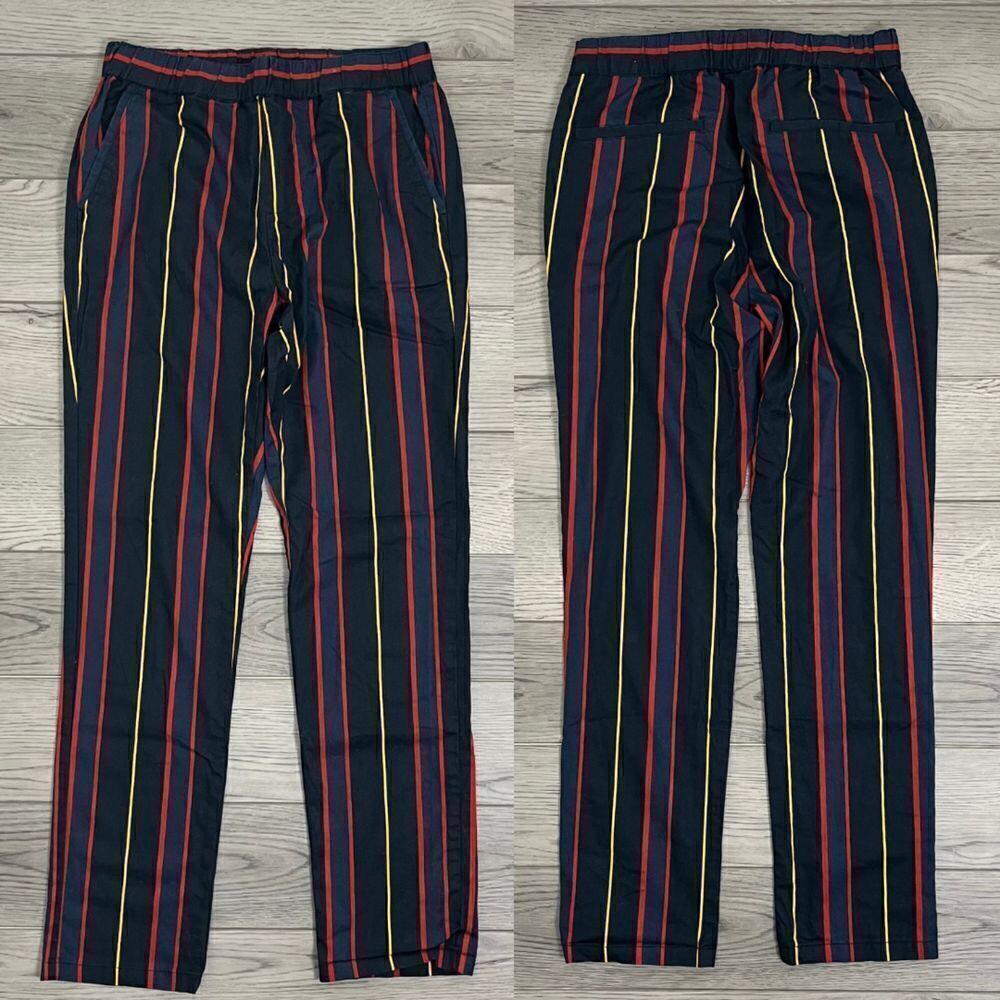 ASOS Men Size 29 Blue Pull On Straight Stripped Trouser Ankle Pant Office Preppy